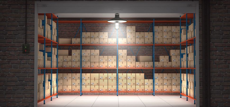 Indoor storage facility stacked full of boxes