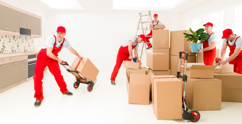 movers in red and which uniforms moving boxes